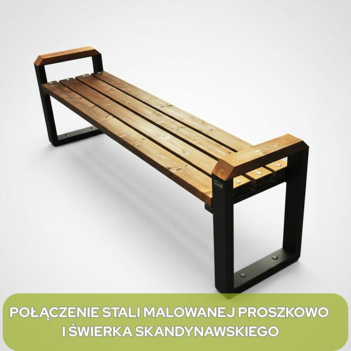 Ławka ogrodowa Poznańska II bez oparcia 125 cm metal drewno