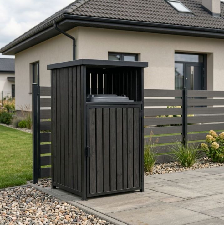 Pojedyncza zabudowa drewniana na kosz śmietnikowy